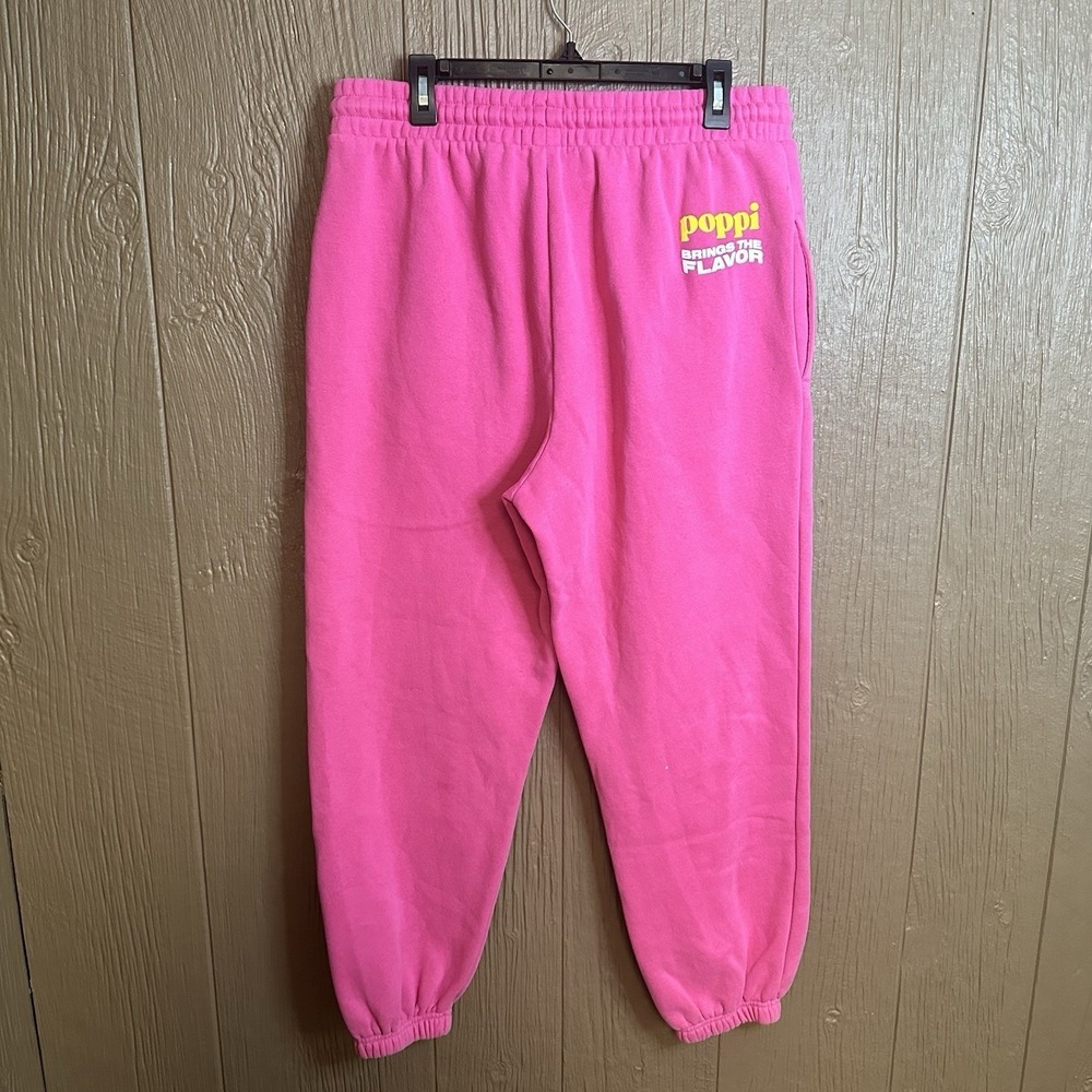 Poppi Forever Icon Serving Flavor Graphic Joggers Smiley Face Pink Sz XL Trendy - Picture 6 of 7